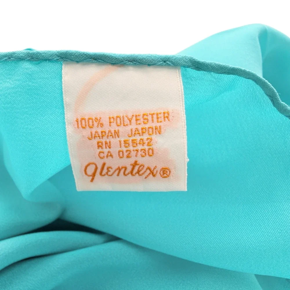 Vintage Glentex Teal Square Chiffon Scarf Turquoise Blue Solid Bright Retro